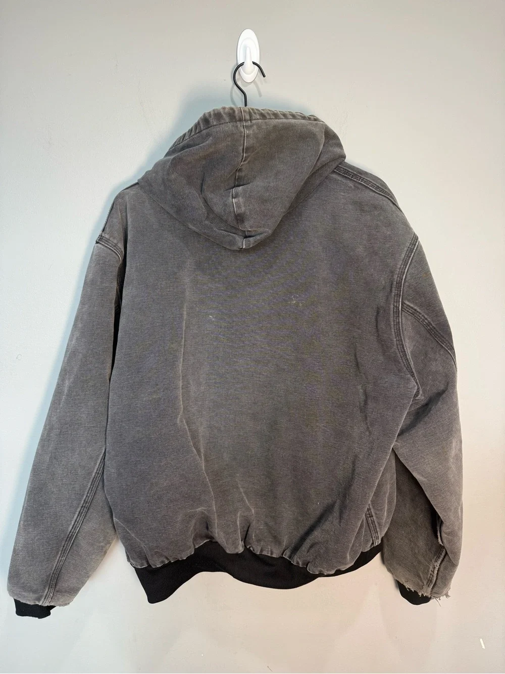 Carhartt Thermal Lined Zip Hoodie Distressed Faded Black Work Jacket 2XL Best